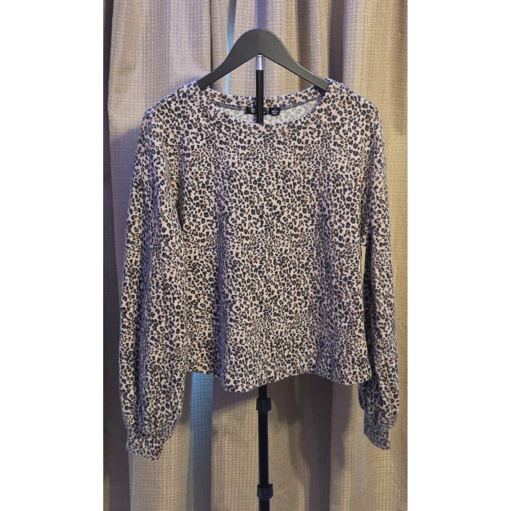 Cure. Long Sleeve Leopard Print‎ Crewneck T-Shirt Women's Large Spandex Blend